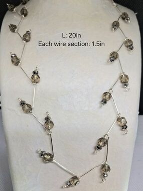 Handmade Silver Wire Necklace with Smoky Crystal Beads - Women Jewelry